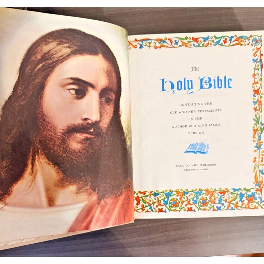 Holy Bible King James Version Family Register White Hardcover Vintage KJV Bible
